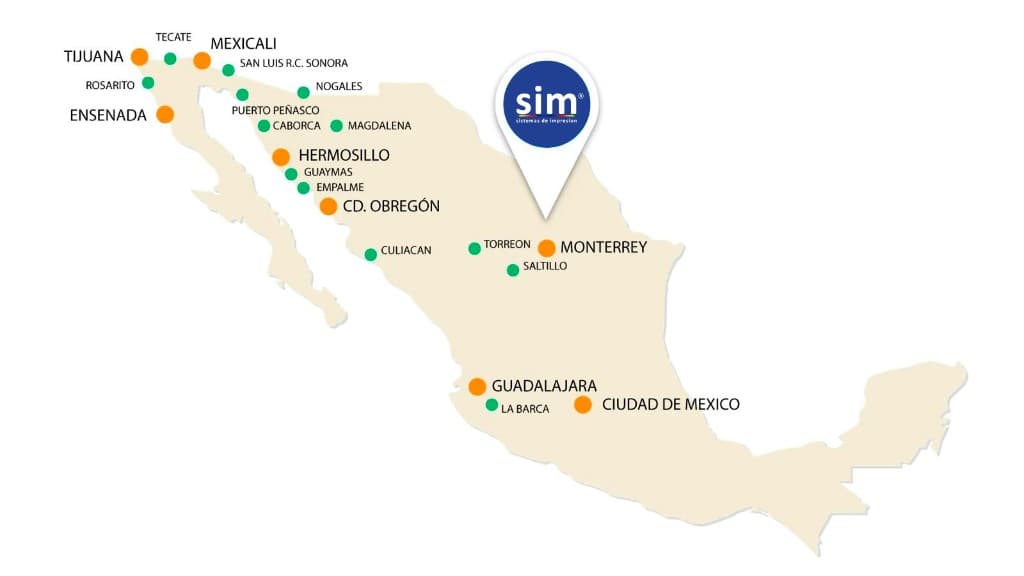 Mapa de cobertura nacional — Monterrey, Mexicali, Tijuana, Hermosillo, Guadalajara, Ensenada